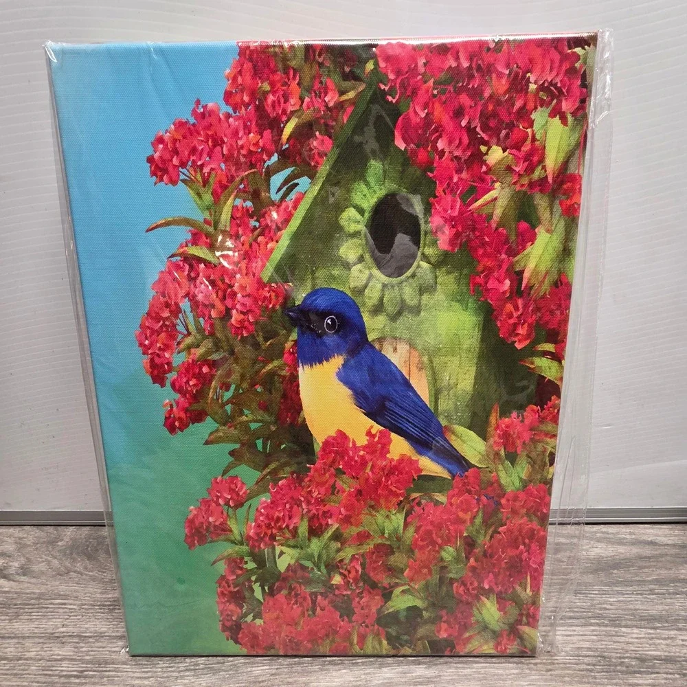 Set of 3 Bird Canvas Wall Art 16x12 Cardinal Bluebird Hummingbird Nature Decor